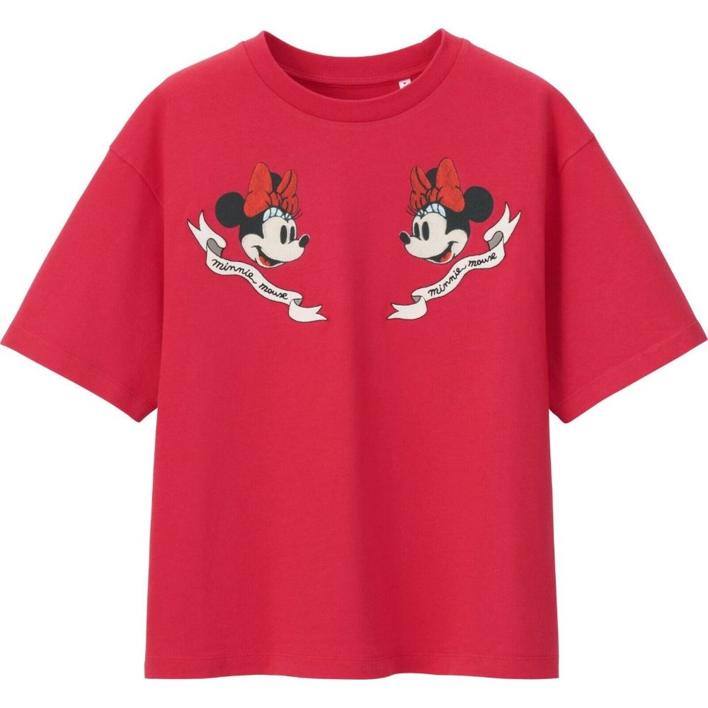 Uniqlo x Disney Women's Red Minnie Mouse Short Sleeve Graphic Tee T-Shirt